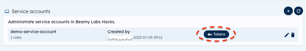 [Image] Create service account access token step 1/2